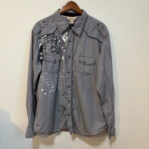 Decree Y2K Western Graphic Snap Button Shirt Men’s XXL Tattoo Style